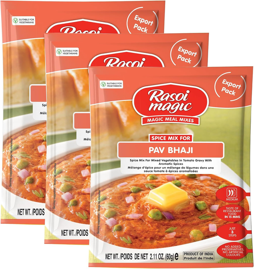 Rasoi Magic Spice Mix for Pav Bhaji, 60g | Ready-to-Cook | No Added Preservatives or Artificial Colours | Delicious Restaurant-Style Taste in 15 Minutes | Easy Cooking | Pack of 3
