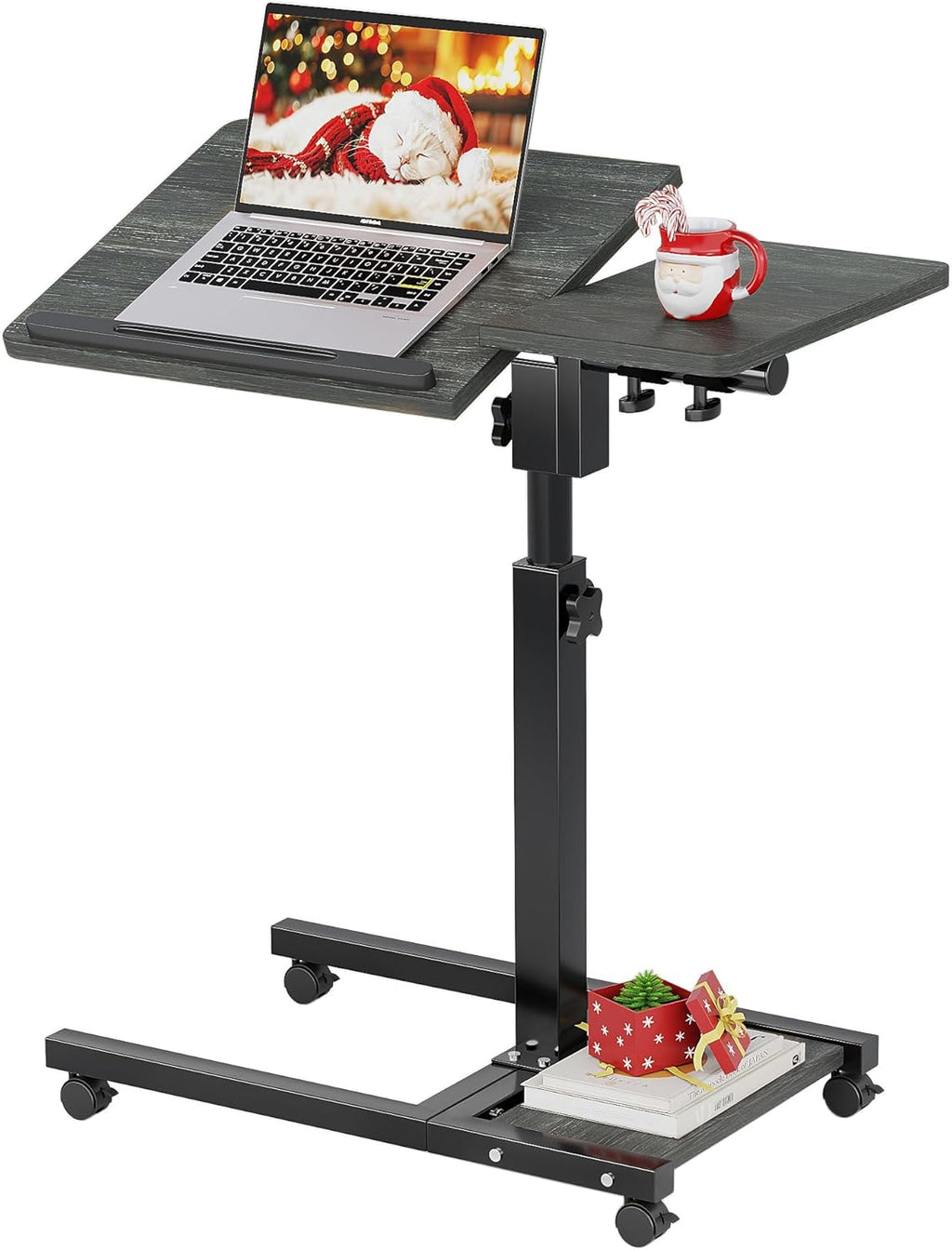 Laptop Desk Stand for Bed Portable Desk Overbed Bedside Mobile Laptop Table Rolling Foldable Table Adjustable Height with Locked Wheels & Mouse Pad for Office Sofa (Dekuwood Black)