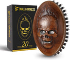 Eagle Fortress Boar Bristle Hair Brush for Men Hair Care - Beard Brush, Mustache Brush with Skull on Wooden Handle, Grooming & Styling Tool for Men, Travel Size