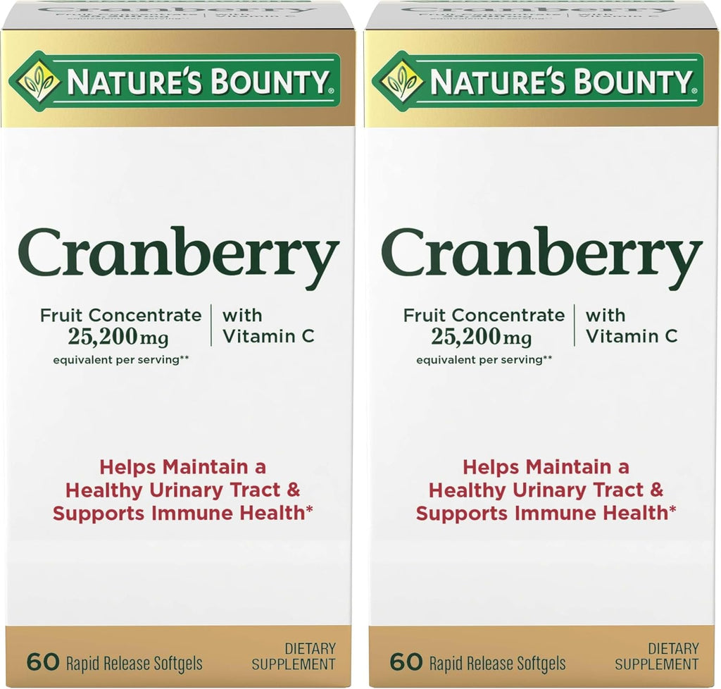 Nature's Bounty Cranberry Dietary Supplement, Supports Urinary Tract and Immune Health, Softgels, 25,200 Mg, 60 Ct (Pack of 2)