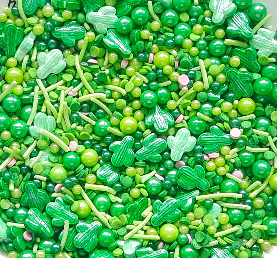 Sentovac Edible Cactus Mix Sprinkles for Decorating | Edible Cake Cupcake Green Sprinkles 1 Bottle 3.35oz/ 95g | Cookie and Ice Cream Topper Decorations