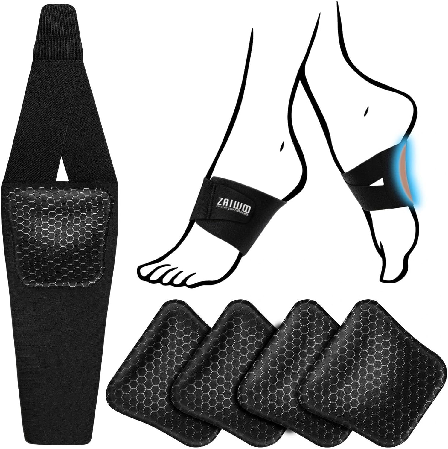 ZAIWOO Wearable Arch Support Inserts for Women & Men – 2 Adjustable Heights, Non-Slip Breathable – Plantar Fasciitis Relief Arch Band for Flat Feet, High Arches