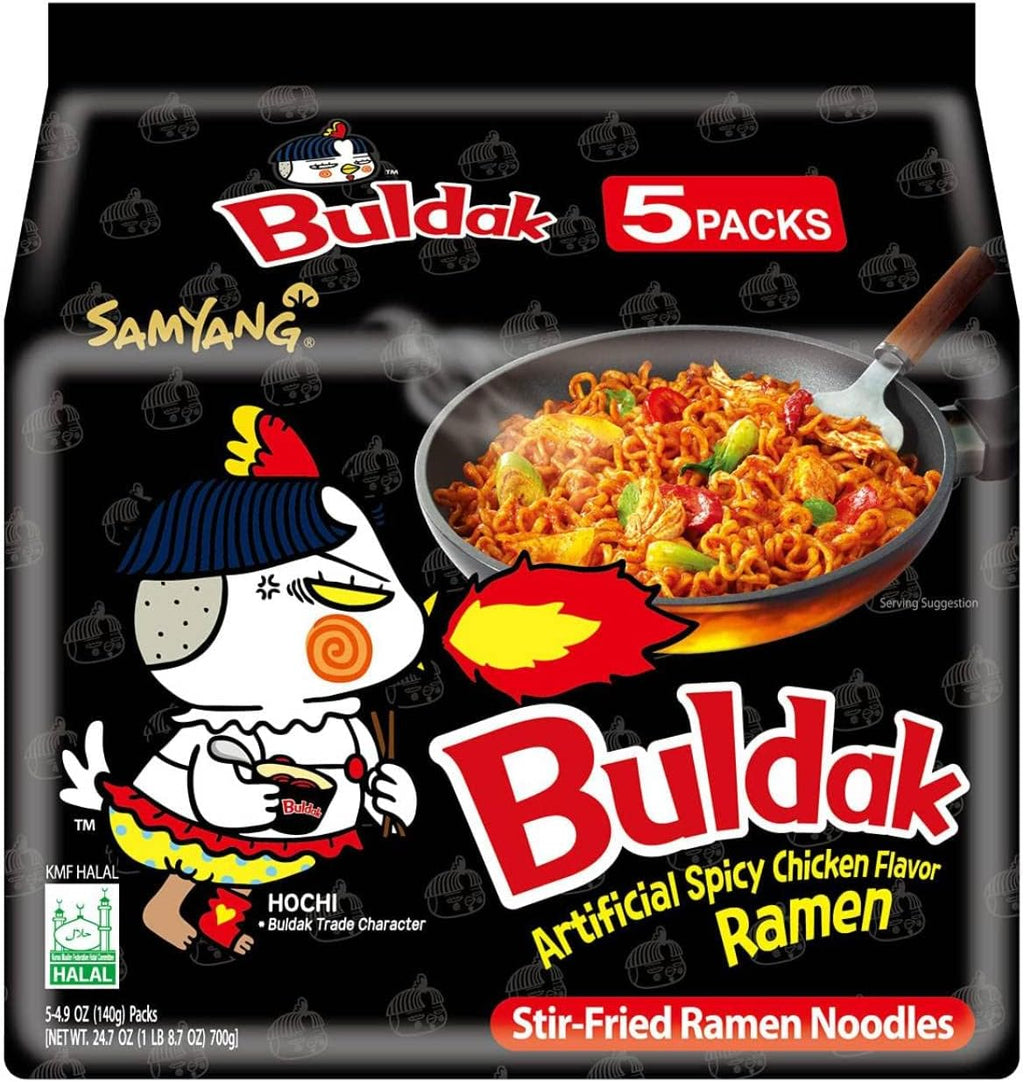 Samyang Buldak Spicy Ramen, Hot Chicken Ramen, Korean Stir-Fried Instant Noodle, Original, 1 Bag with 5 Pack