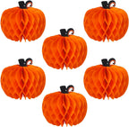 6 Pcs Fall Pumpkin Honeycomb Paper Decorations, Thanksgiving Pumpkins Table Centerpieces Hanging Pumpkin Honeycomb Tissue Balls for Halloween Thanksgiving Harvest Party Decor