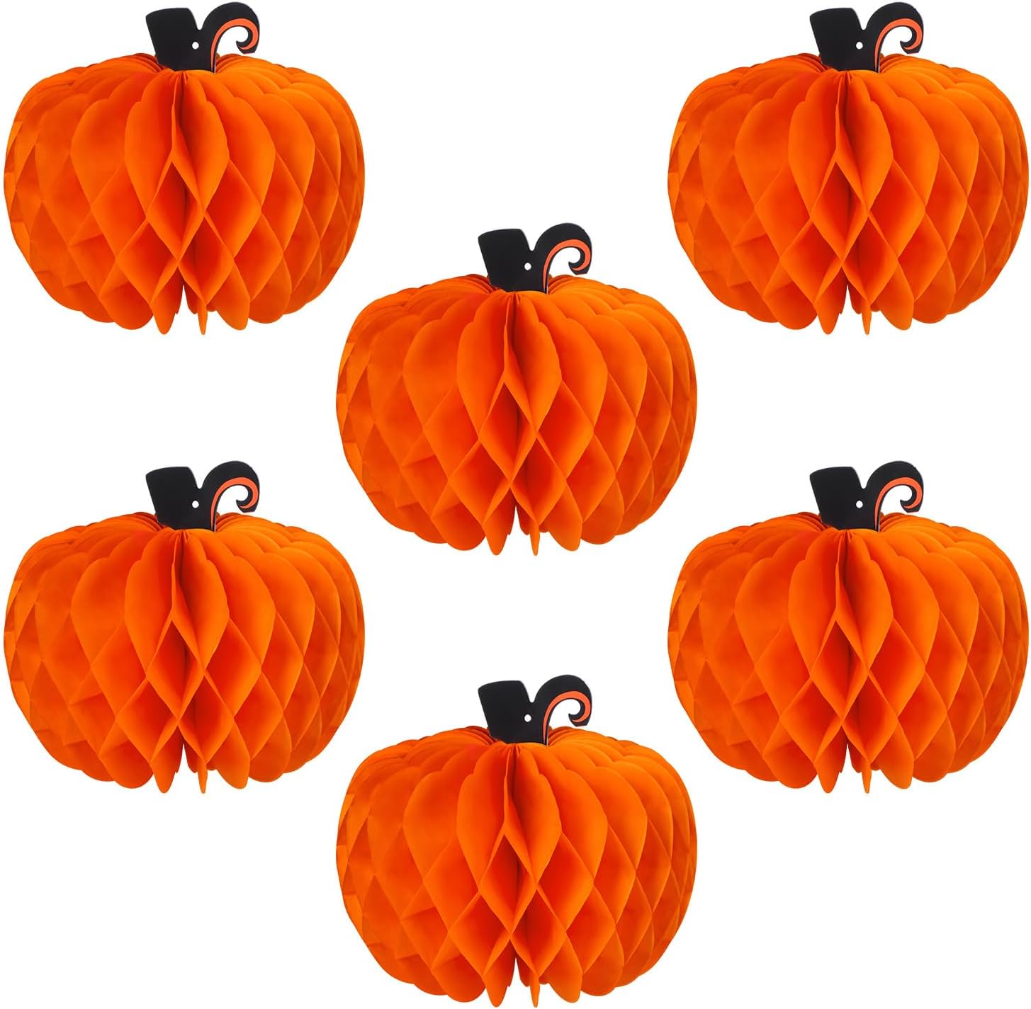 6 Pcs Fall Pumpkin Honeycomb Paper Decorations, Thanksgiving Pumpkins Table Centerpieces Hanging Pumpkin Honeycomb Tissue Balls for Halloween Thanksgiving Harvest Party Decor