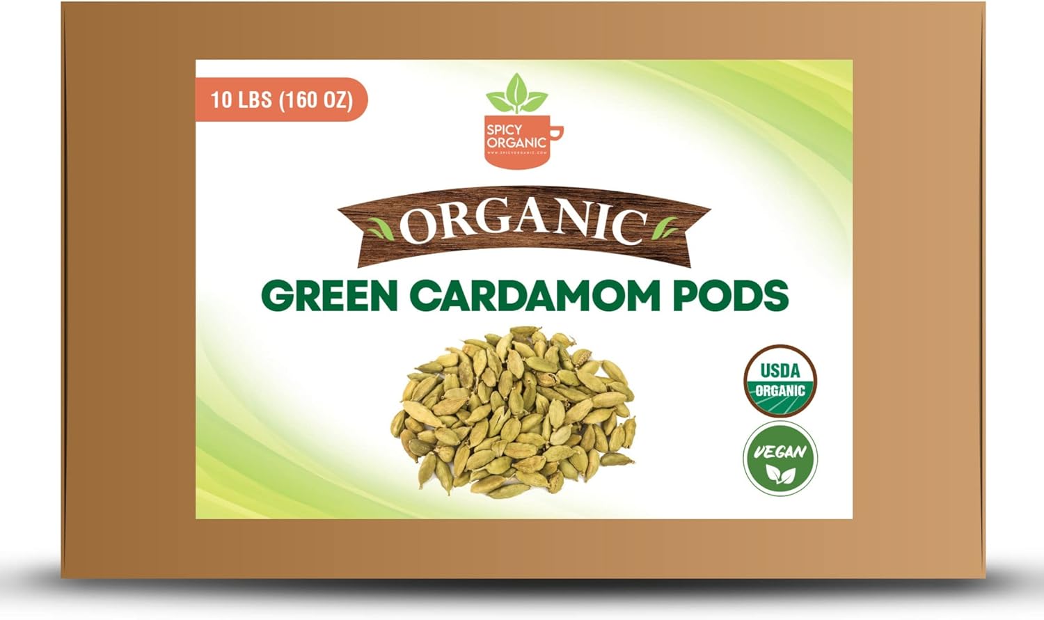SPICY ORGANIC Bulk Green Cardamom Pods 5 LBS (80 OZ) - Jumbo Size Freshly Harvested Cardamom Spice for Superior Flavor and Aroma - Non-GMO- Gluten Friendly - USDA Certified Organic