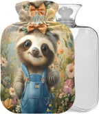 Cute Sloth Brown Print Hot Water Bottle with Cover 2L Large Warm Water Bag for Hot Cold Therapy Pain Relief Back Pain