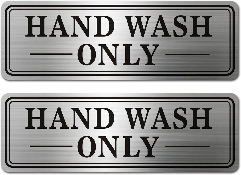 2pcs Metal Stainless Steel Hand Wash Only Sign,With Self Adhesive,9x3in(Hand Wash Only2pcs)