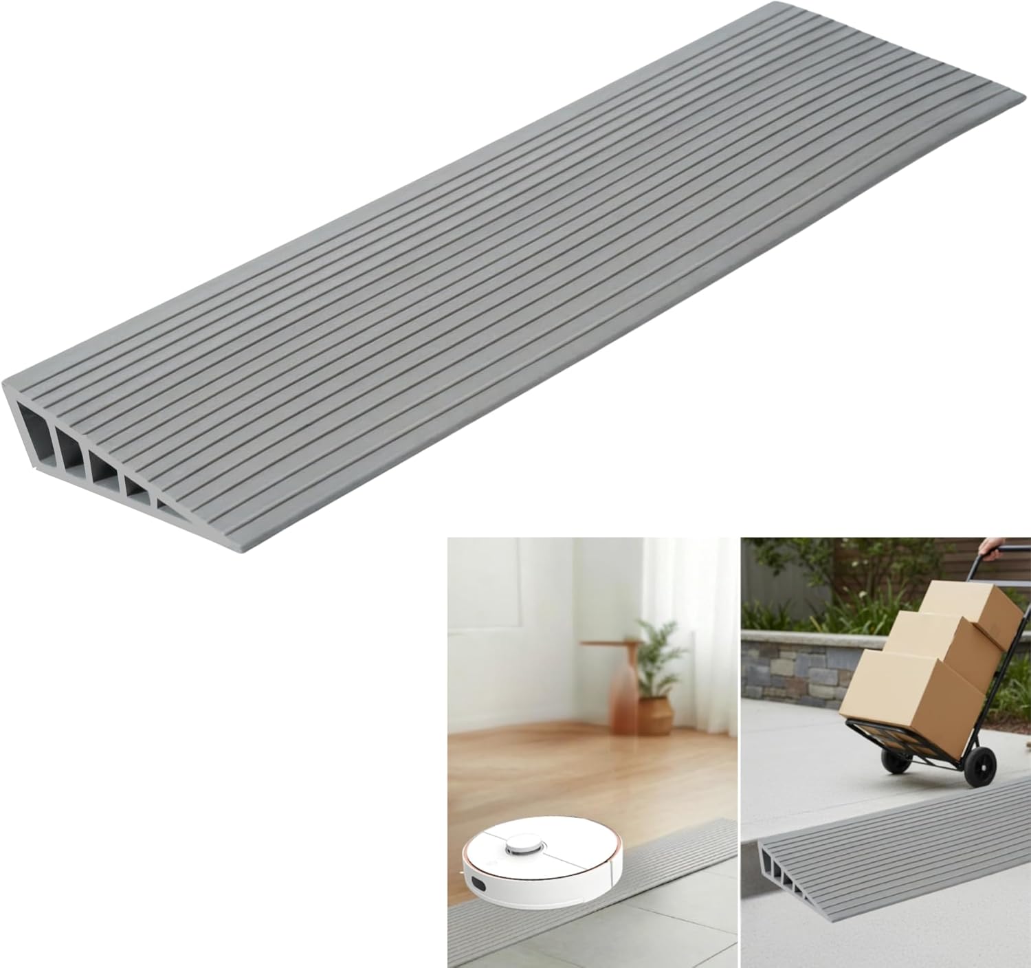 1" Rise Threshold Ramps for Doorways, Rubber Wheelchairs Ramps for Home, Self-Adhesive Door Ramp, 35.5" Wide Trimable Transition Strip, Suitable for Thresholds and Curbs.(Grey, 1" Rise)