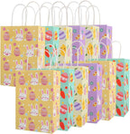 CCINEE 12PCS Easter Gift Bags,Bunny Kraft Paper Treat Bags with Handles Egg Chick Candy Bag for Kids Party Gift Wrapping