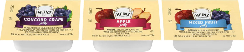 HEINZ Single Serve Assorted Jelly (Grape, Mixed Fruit, Apple), 0.5 oz. Cups (Pack of 200)
