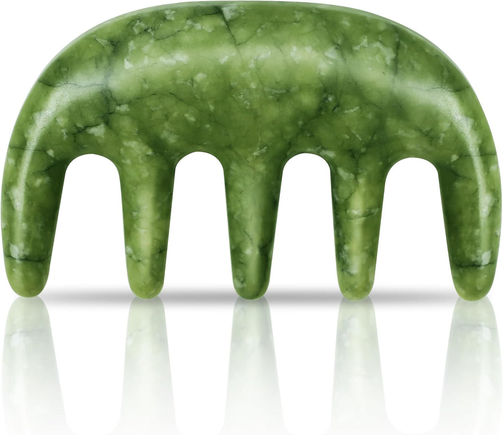 Jade Massage Comb, Gua Sha Comb - Jade Stone Hair Comb for Head Scalp,Body,Facial Massage, Anti-Static Wide Tooth Comb for Men&Women Hair Growth, Acupressure Meridian Massager