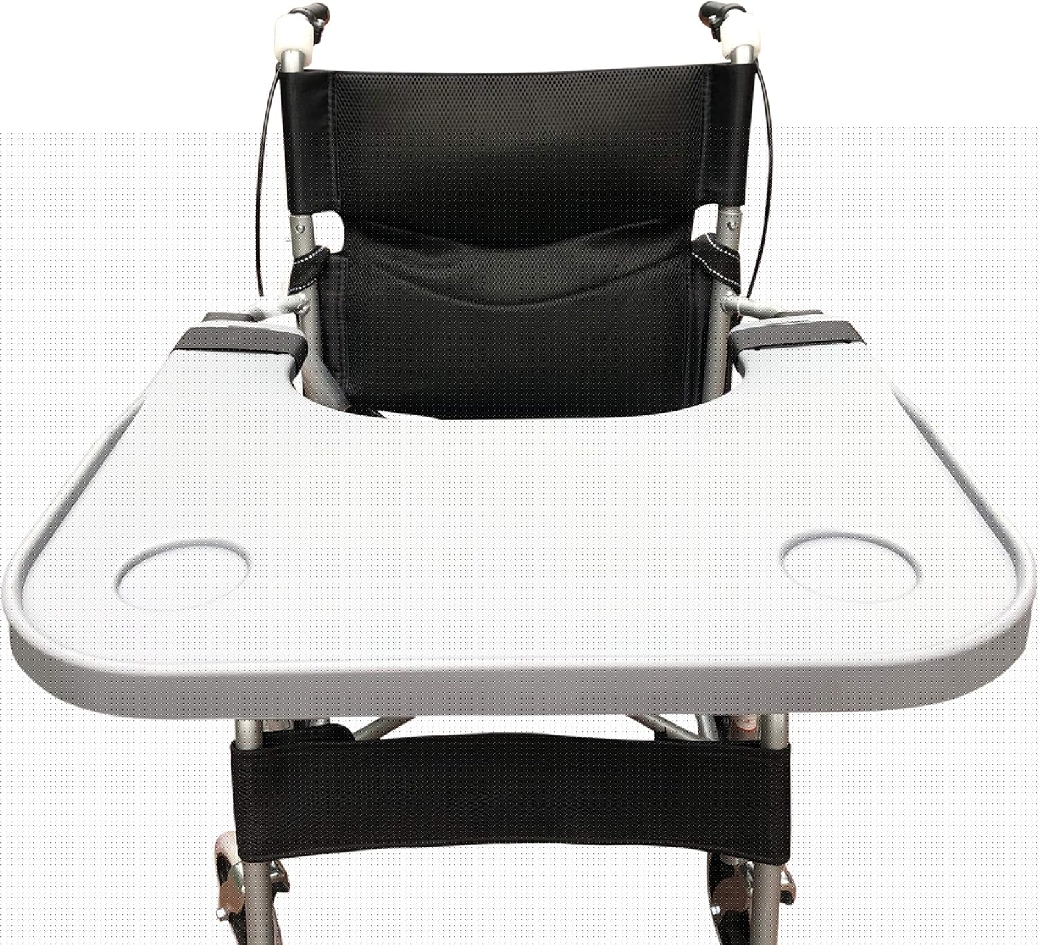 Wheelchair Tray Table with Cup Holder, Removable Lap Tray, Portable Wheelchair Desk Accessories for Eating, Reading, Resting, Fits Width of Armrests of 16" - 20", Gray
