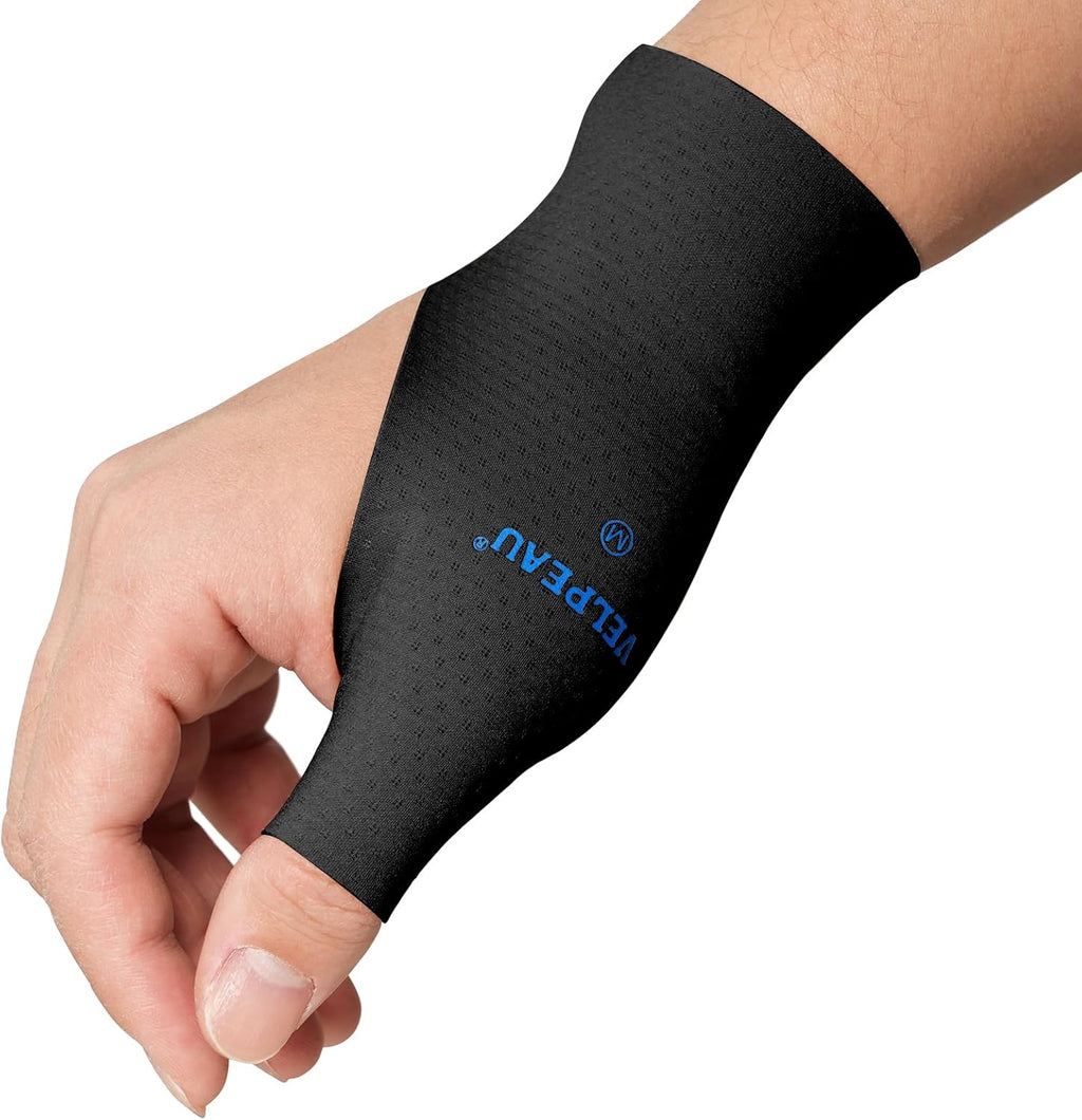 VELPEAU Thumb and Wrist Compression Sleeve for Tendonitis (Pack of 2), Seamless Technology, Gloves Wraps for Arthritis Pain Relief for Women & Men, Splint Liner, Fits Both Hands (Black, Long Version, M)