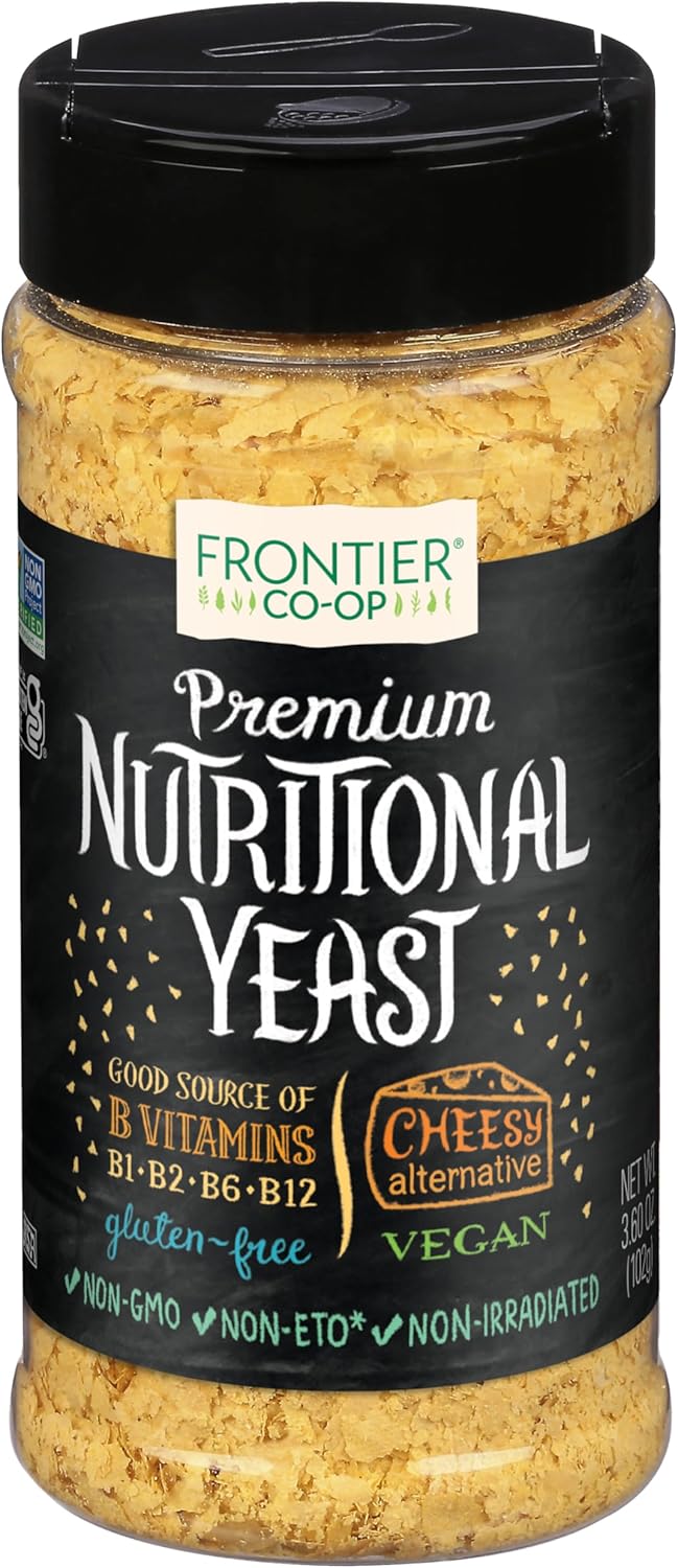 Frontier Co-op Premium Nutritional Yeast Flakes, 3.6 oz. - Vegan, Gluten-Free, Kosher, Non-Irradiated Seasoning, Dairy-Free Cheese Flavor, Rich in B Vitamins