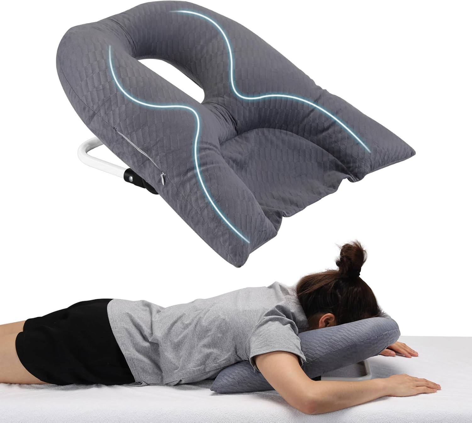 Face Down Pillow for Sleeping, Prone Pillow for Vitrectomy or Retinal Surgery, Adjustable Height Face Down Sleep, Retina Lying Eye Surgery Recovery (Square Gray)