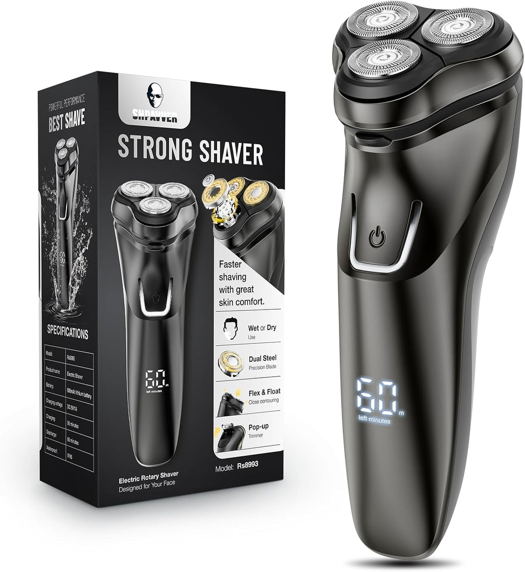 Electric Razor for Men Cordless: Wet/Dry Rotary Shaver Waterproof - USB Fast Charging & Sensitive Skin Care - Pop up Trimmer & Precision Blades Upgraded B2 Black-Silver