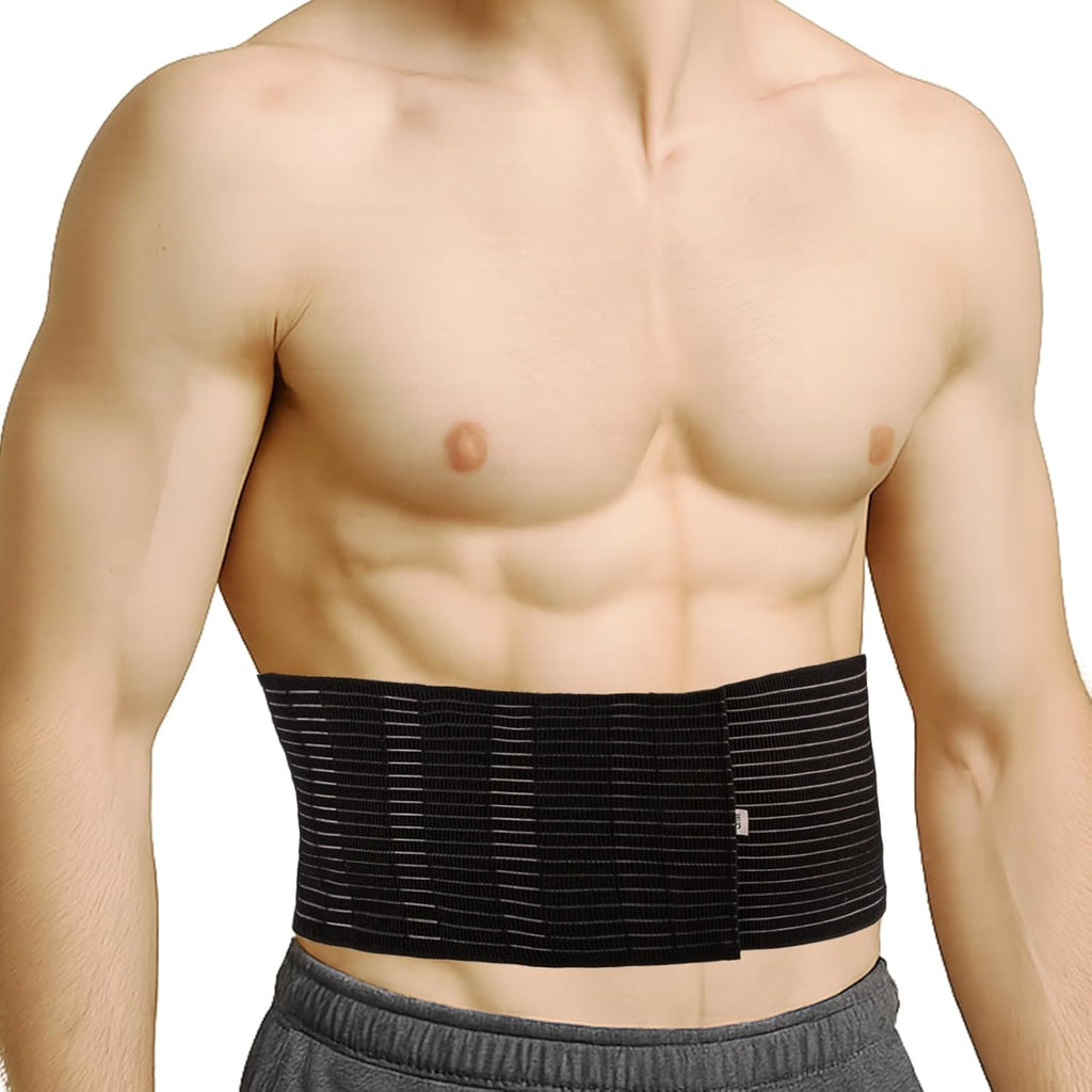 Umbilical Hernia Belt for Men & Women, Abdominal Support Binder with Hernia Support Pad, Adjustable Truss Support, Black, L