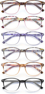 JM Blue Light Reading Glasses for Women with Spring Hinge, Classic Square Reader Glasses Ladies Mix Color 6 Packs +4.0