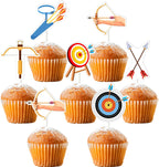 Archery Party Decorations, 24pcs Archery Theme Cupcake Toppers Double-sided Printing Sports Theme Bow Arrow Hunting Cake Decorations for Archery Theme Birthday Baby Shower Party Supplies