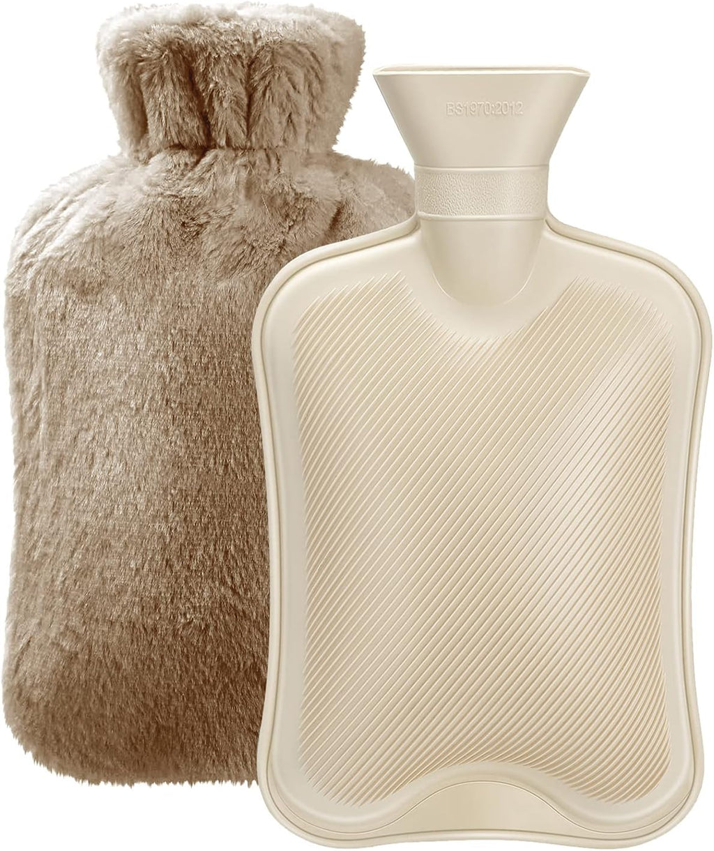 Hot Water Bottle Rubber with Soft Cover (2 Liter) Classic Hot Water Bag for Pain Relief, Cramps, Neck, Shoulders Pain, Relieve Stress, Hot Cold Pack and Feet Warmer, Multifunction for Daily Use