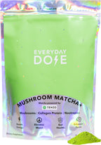 Everyday Dose Mushroom Matcha+ Ceremonial Grade Matcha Powder - Japanese Tea With Grass-Fed Collagen, Lion's Mane, Chaga, L-Theanine - For Better Focus, Energy, Digestion and Immunity - 30 Servings