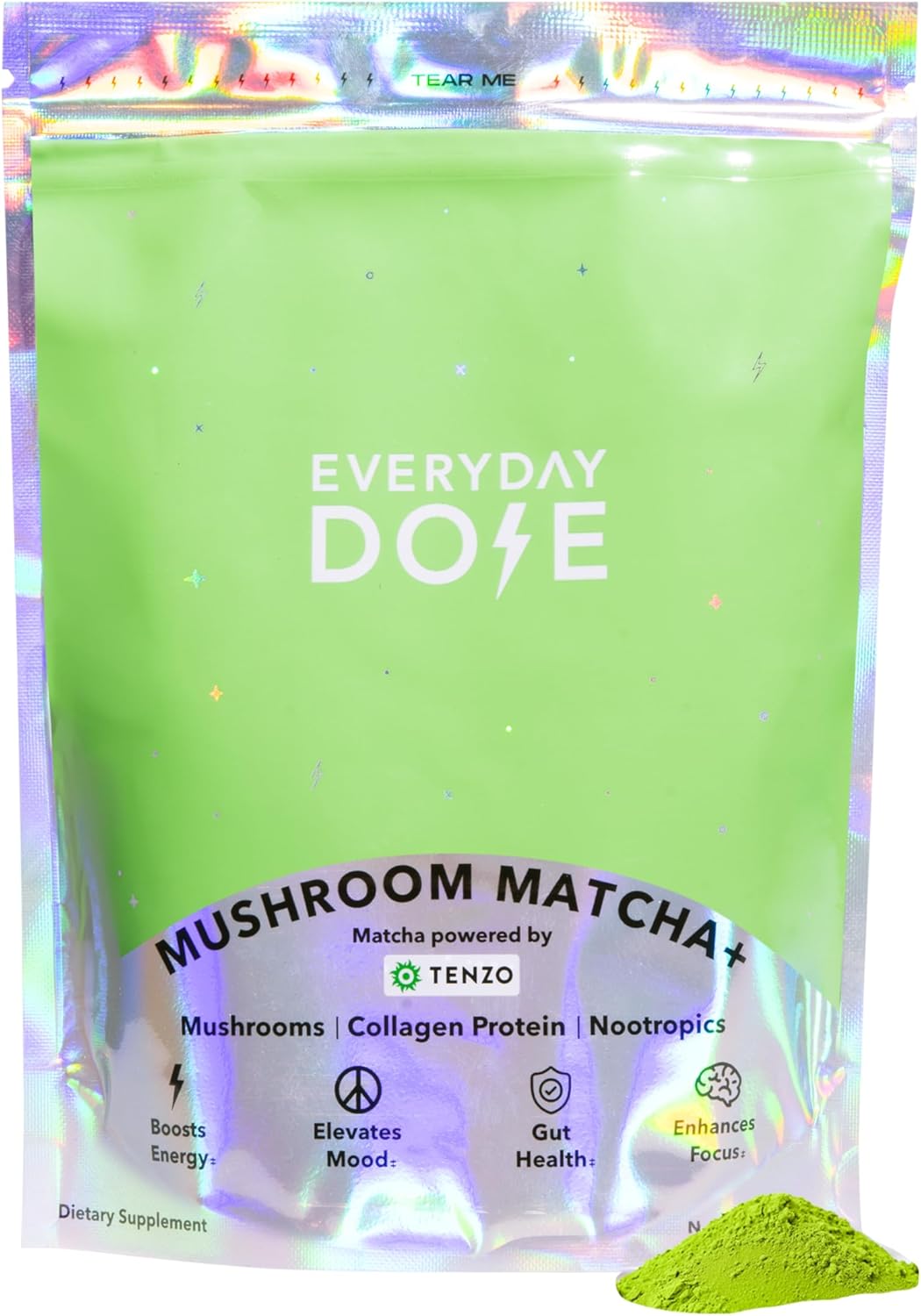 Everyday Dose Mushroom Matcha+ Ceremonial Grade Matcha Powder - Japanese Tea With Grass-Fed Collagen, Lion's Mane, Chaga, L-Theanine - For Better Focus, Energy, Digestion and Immunity - 30 Servings