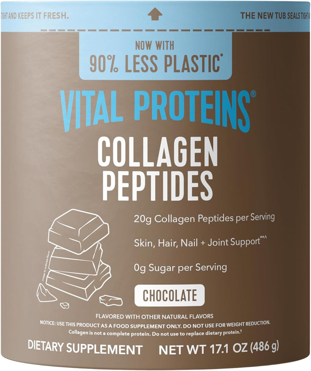 Vital Proteins Grass Fed Collagen Powder Supplement (Type I, III) for Skin Hair Nail Joint - Hydrolyzed Collagen, Grass Fed, Dairy and Gluten Free - Chocolate Flavor, 17.1 oz Canister