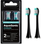 AquaSonic Genuine Standard Replacement Brush Heads | for Normal & Sensitive Teeth | Compatible with Many AquaSonic Toothbrush Handles (2 Pack Black)