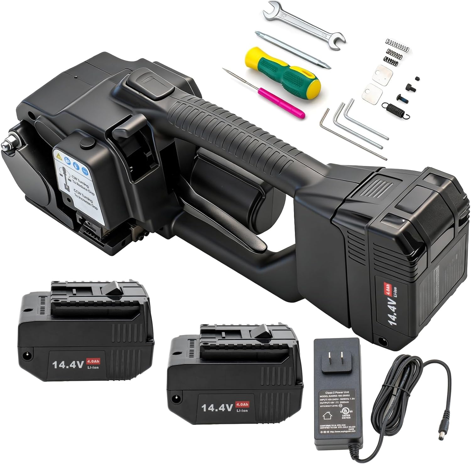 Cordless Electric Strapping Tool for PP/PET Straps, Adjustable Tension 3500N, Dual Battery Powered Handheld Banding Machine for Cartons, Pallets & Industrial Packaging