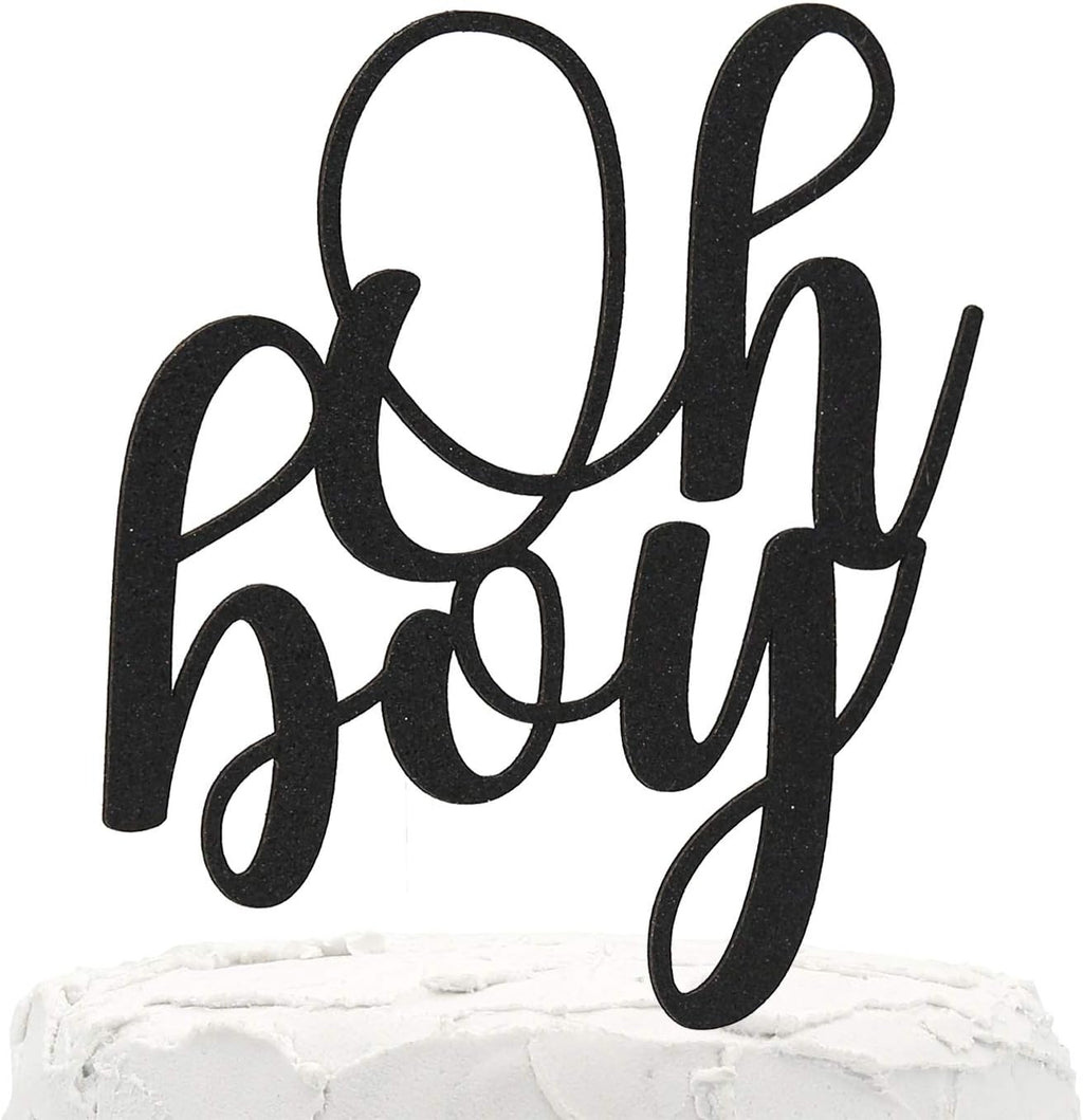 Baby Shower Cake Topper - Oh boy - Double Sided Black Glitter - Premium Quality Made in USA
