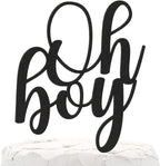 Baby Shower Cake Topper - Oh boy - Double Sided Black Glitter - Premium Quality Made in USA
