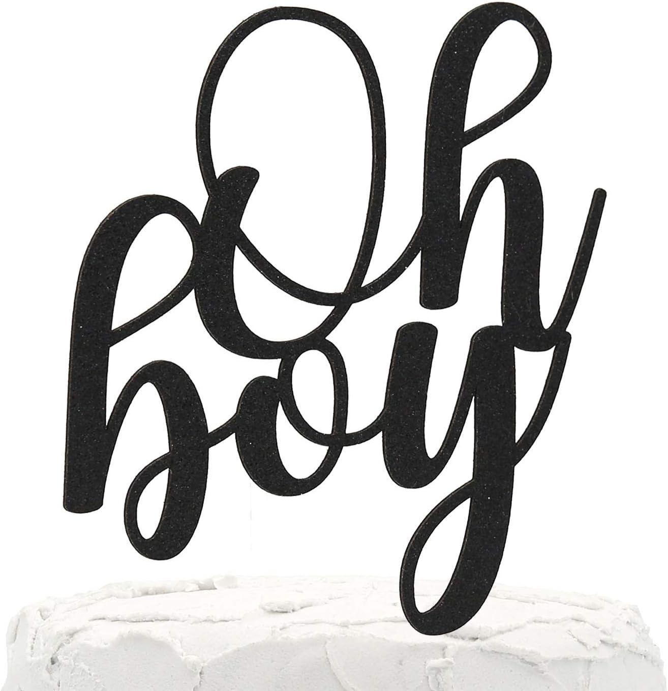 Baby Shower Cake Topper - Oh boy - Double Sided Black Glitter - Premium Quality Made in USA