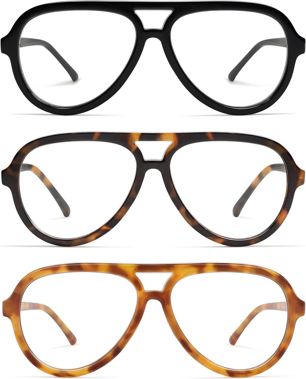 AMOMOMA 3 Pack Retro Oversized Aviator Reading Glasses for Women Men,Classic Large Reader Blue Light Computer Frame AM6111