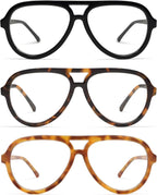 AMOMOMA 3 Pack Retro Oversized Aviator Reading Glasses for Women Men,Classic Large Reader Blue Light Computer Frame AM6111