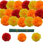 Marigold Artificial Flowers, 60Pcs Marigolds Faux Flower, Fake Marigolds Silk Flowers for Day of The Dead, Diwali, Dia De Los Muertos Decoration, Ofrenda Decor (Orange, Yellow, Red, 60Pcs)