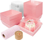 Kosotody 50 Pack Charcuterie Boxes with Clear Lids, 4 Inches Pink Oil-Proof Kraft Paper Food Containers Bakery Boxes for Sandwich, Cookies, Hot Cocoa, Cupcakes and Strawberries