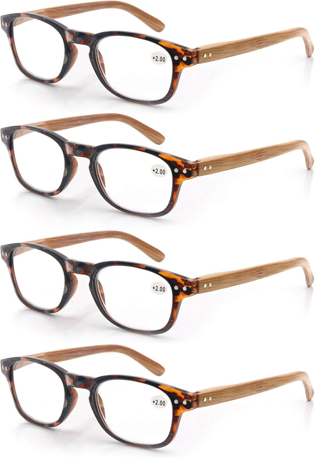 MODFANS 4 Pack Reading Glasses 1.5 Fashion Wood-Look Spring Hinges Stylish Readers Men Women Demi