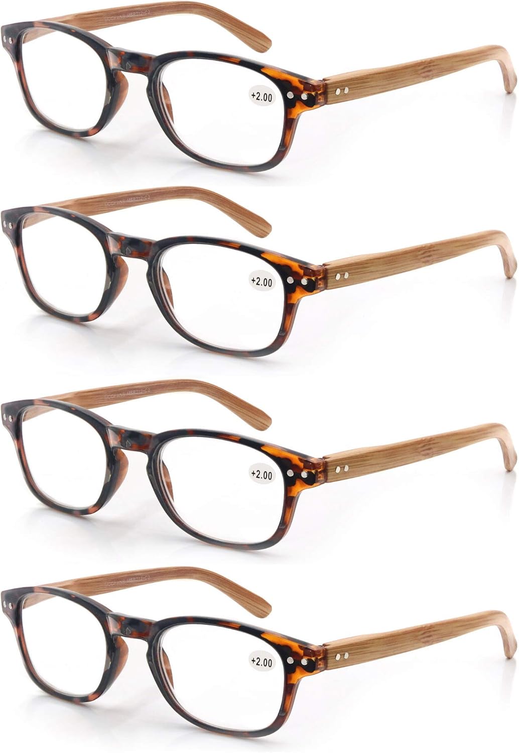 MODFANS 4 Pack Reading Glasses 1.5 Fashion Wood-Look Spring Hinges Stylish Readers Men Women Demi