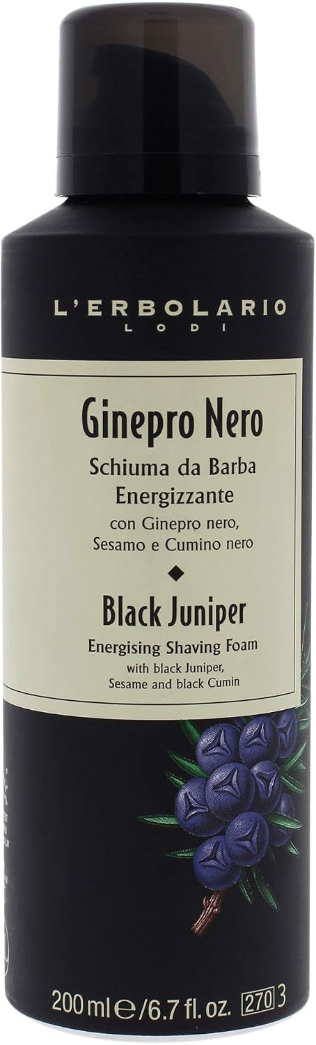 L'Erbolario Black Juniper Energising Shaving Foam - Prevents Redness And Freshens Skin - An Invigorating Fragrance - Prepares Your Face For Shaving Gently And Carefully - 6.7 Oz