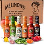 Melinda’s Chef Fig’s Heat & Flavor Collection - Gourmet Hot Sauce Gift Set with a Variety of Flavors & Spice Levels - Includes Ghost, Mango, Garlic, Red Savina, Scotch Bonnet, Jalapeño - 5 oz, 6 Pack