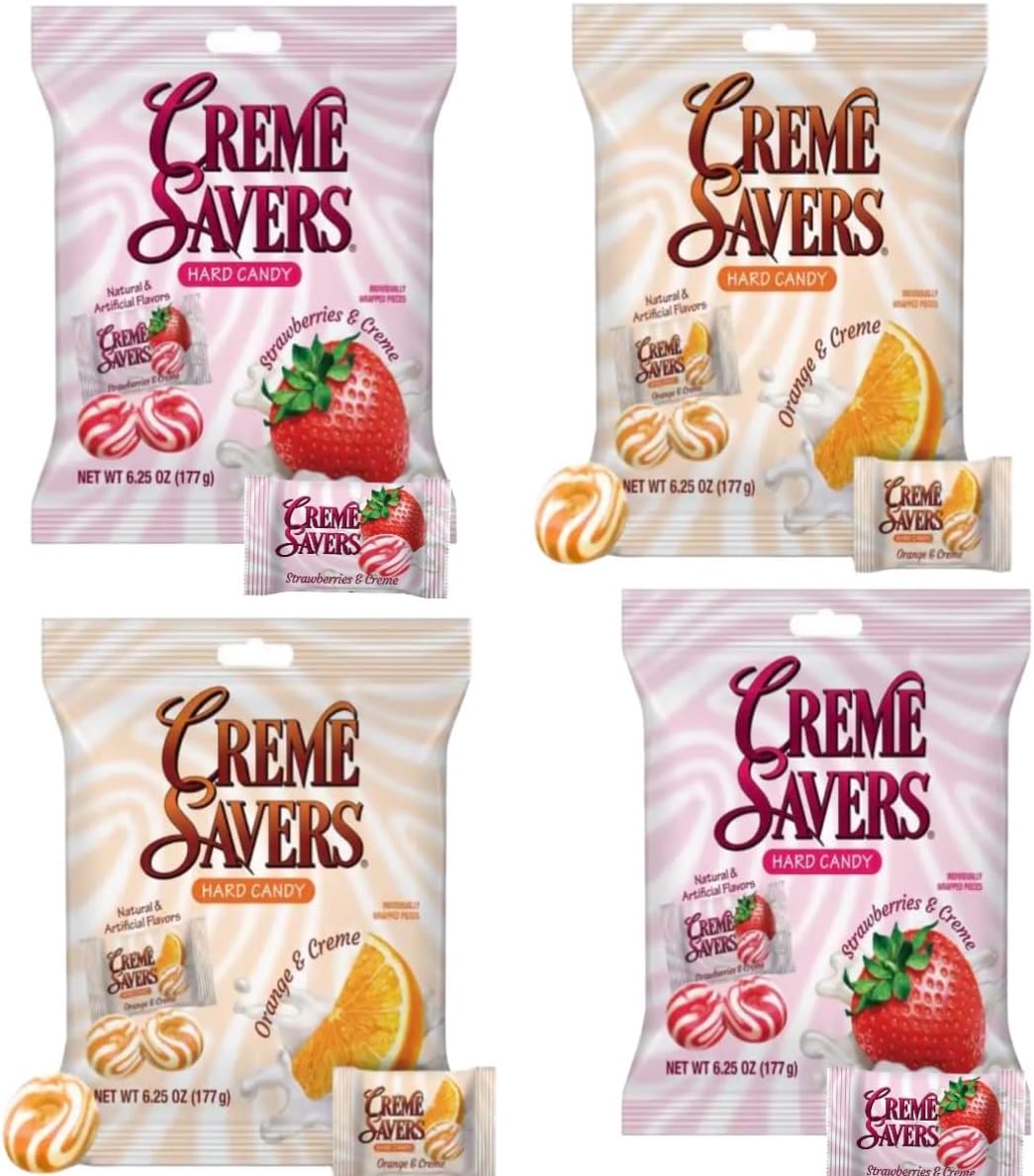 Creamy Delight Hard Candy | Original Classic Creamy Delight Individually Wrapped Candies | The Taste of Fresh Strawberries or Orange Swirled in Rich Cream | 6.25 Oz - (4 - Pack, Strawberry & Orange)
