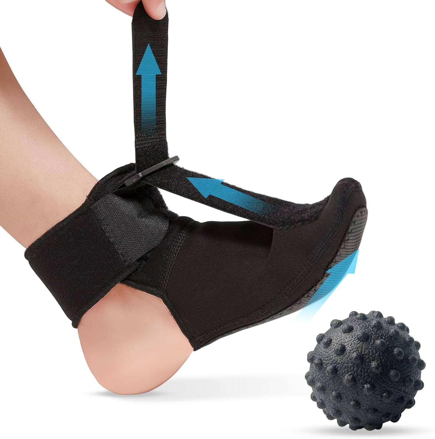 Plantar Fasciitis Night Splint for Women & Men - Soft & Comfortable Sleep - Adjustable Foot Splint for Achilles Tendonitis Brace, Drop Foot & Heel Pain Support with Massage Ball, Large