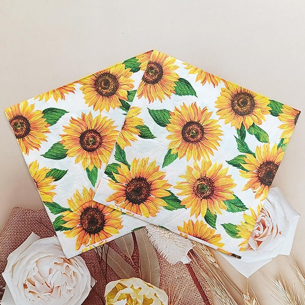 Sunflower Themed Party Decorations - 40Pcs Sunflower Napkins Yellow Flower Decorative Disposable Napkins for Summer Birthday Baby Shower Weddings Floral Party Supplies