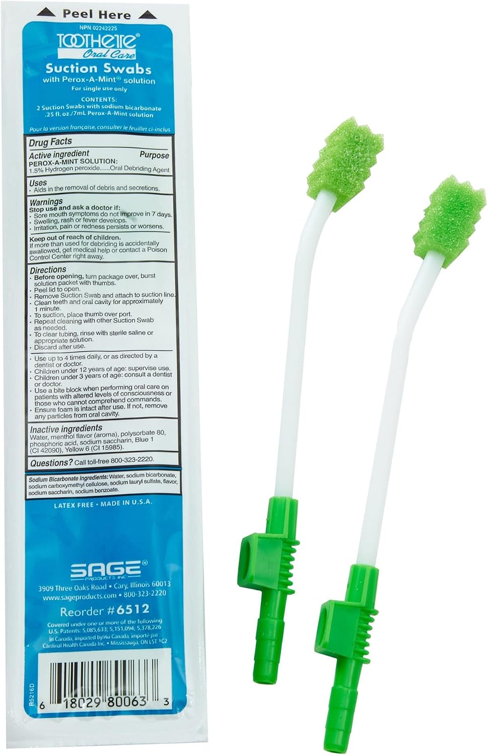 Toothette® Oral Care Single Use Suction Swab System with Perox-A-Mint Solution - Each (1 System/Package)