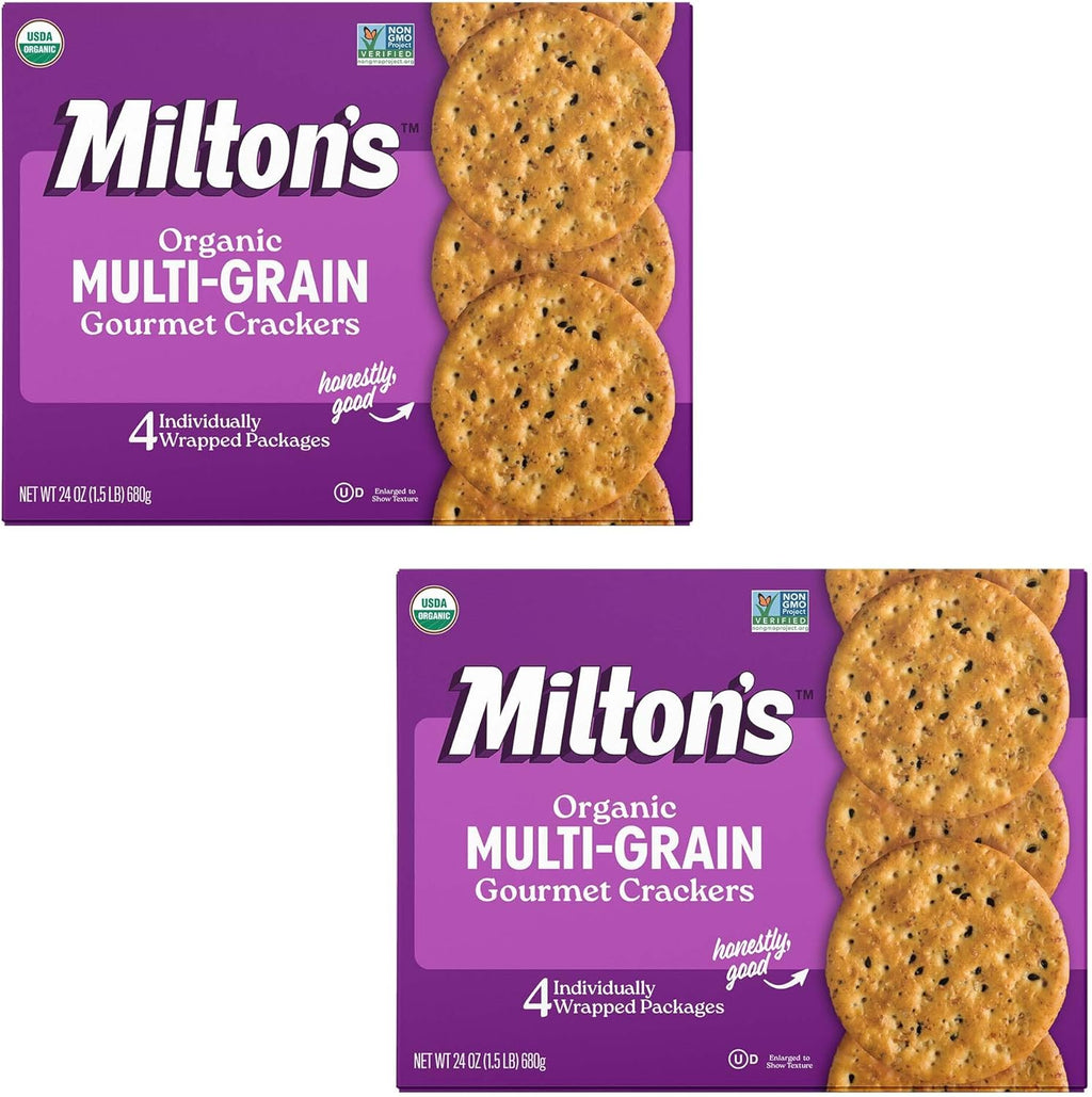 Milton's Organic Crackers, Multi-Grain - Certified Organic, Non-GMO Project Verified, Kosher, Made With 4 Whole Grains & 3 Seeds, Great for Charcuterie Boards - 24 Oz, Pack of 2