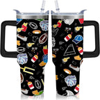 40oz Football Tumbler with Handle, Birthday Gift for Man, Sports Coach Insulated Stainless Steel Cup with Lid and Straws, Reusable Travel Coffee Mug Water Bottle