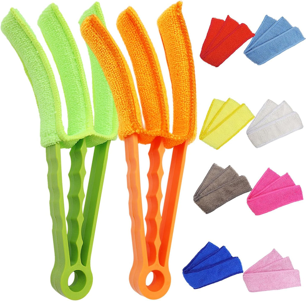 2 Pack 3 Arms Blinds Duster with 10 Colors Microfiber Sleeves, Window Blind Cleaner Duster Brush , Cleaning Tools for Window Blinds, Air Conditioner Vents, Fans, Car Vent