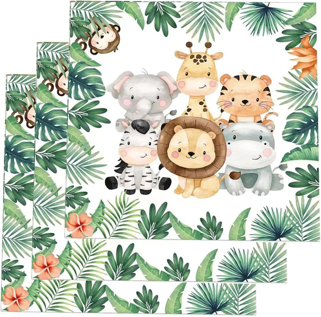 50 Pcs Jungle Safari Animal Napkins - Party Disposable Dinner Paper Napkins for Baby Shower Birthday Themed Party