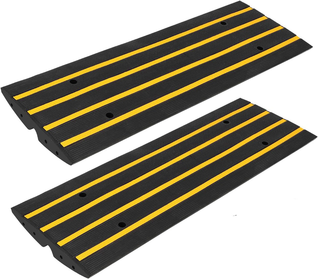 48" Driveway Ramp, 2 Pack Heavy Duty Rubber Curb Ramps for Cars, SUVs, Trucks | Low Profile Design with Water Drainage Channel | Garage & Sidewalk Transition Solution